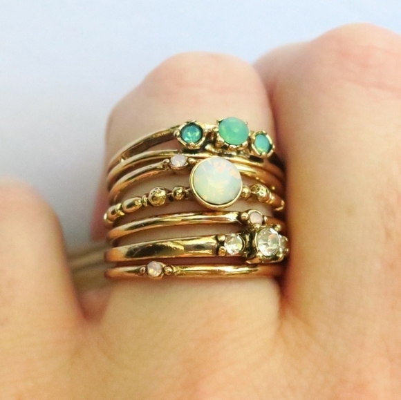 Opal Ring Stack 6pc 18k Gold Stackable Rings - Picture 3 of 10